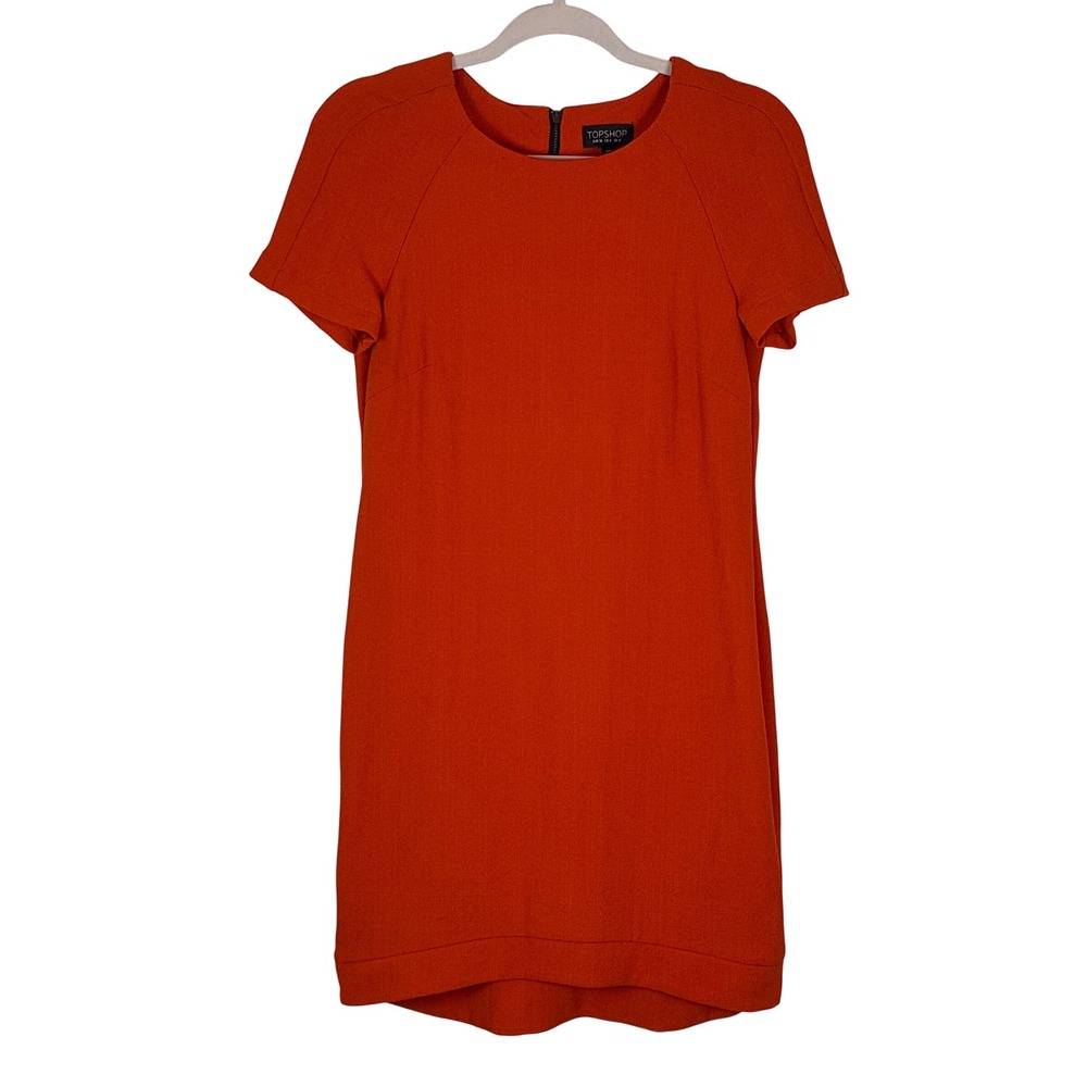 Topshop Burnt Orange Work Dress Short Sleeve Shift Cocktail Wedding Minimalist 4